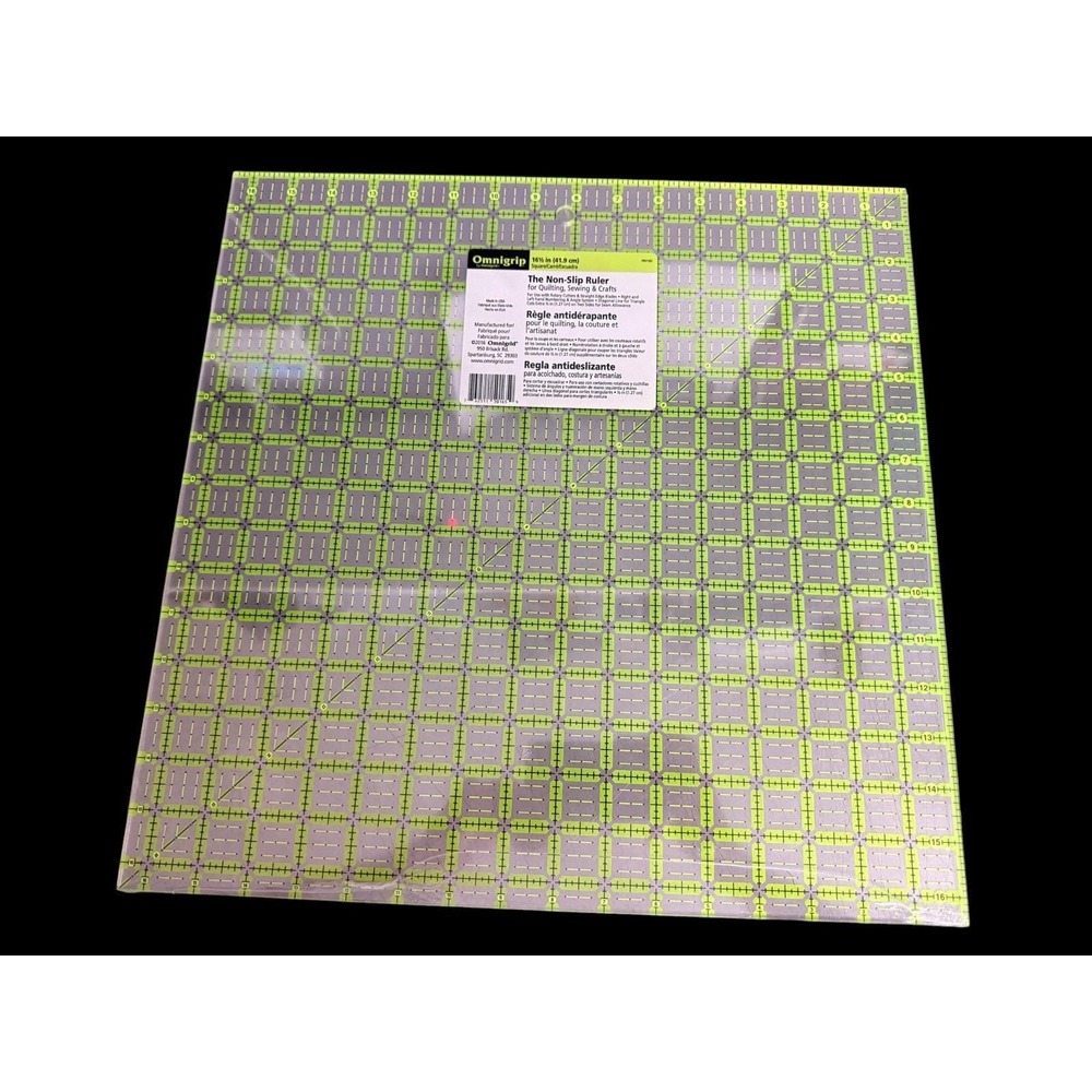 NEW Omnigrip 16-1/2" x 16-1/2" Non-Slip Square Quilting Ruler by Omnigrid RN165
